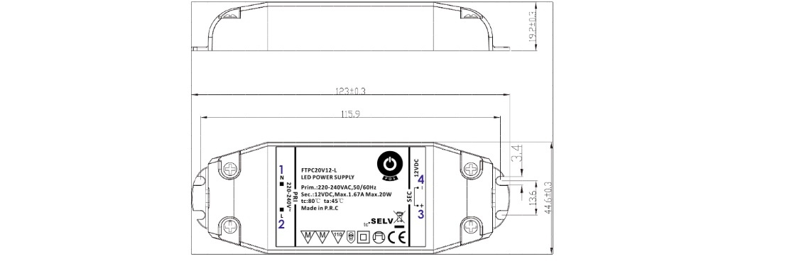 POS Premium Led Strip voeding 24V/20W/0,83A, Max: 16w, Afm:123x45x20mm, 3 Jaar Garantie, foto 2 van 3