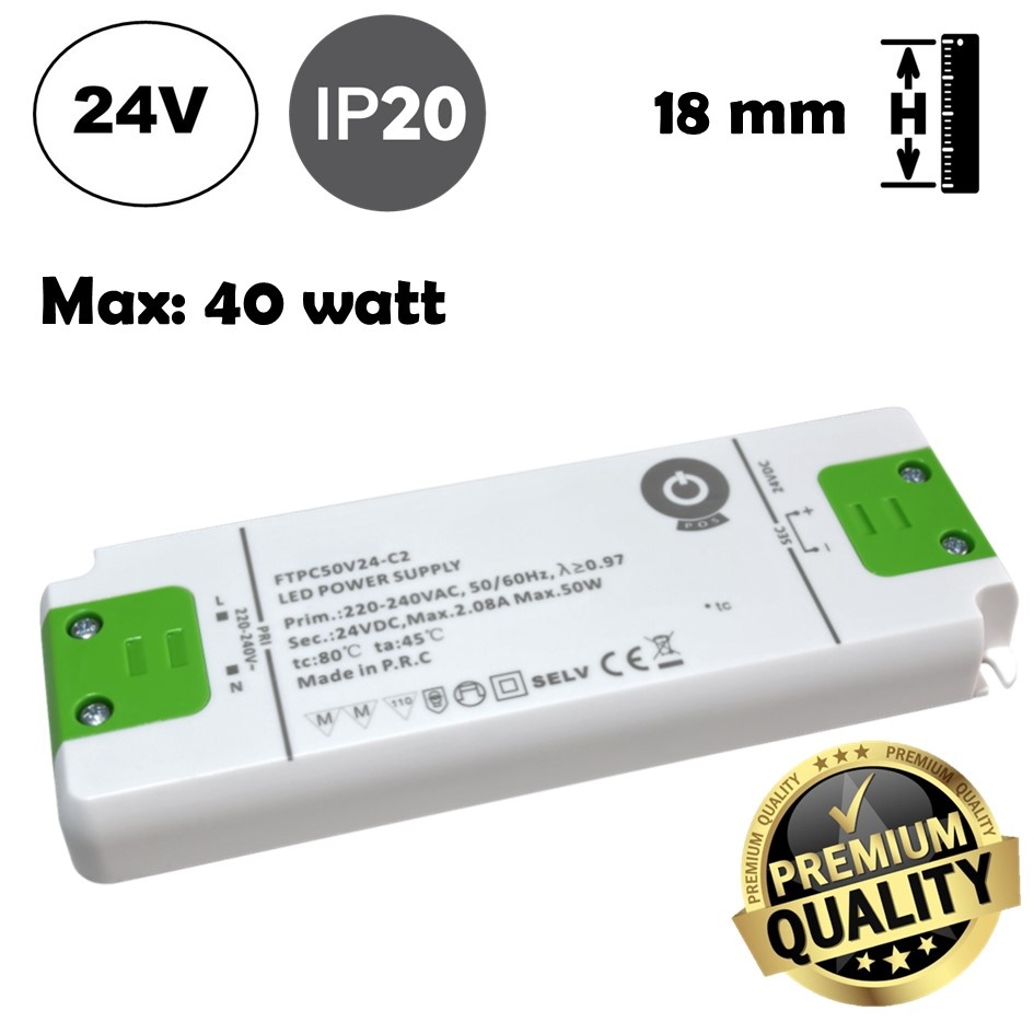 POS Premium Led Strip voeding 24V/50W/2,05A, Max: 40w, Afm:160x58x18mm, 3 Jaar Garantie
