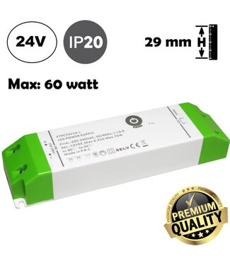 POS Premium Led Strip voeding 24V/75W/3,12A, Max: 60w, Afm:170x45x29mm, 3 Jaar Garantie
