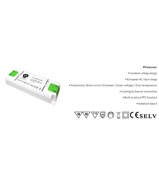 POS Premium Led Strip voeding 24V/75W/3,12A, Max: 60w, Afm:170x45x29mm, 3 Jaar Garantie