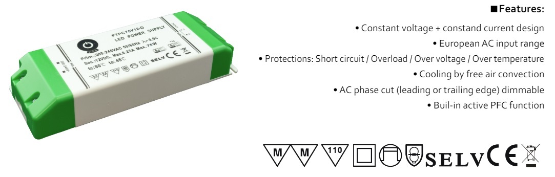 POS TRIAC Dimming Led Strip voeding 24V/75W/3A, Max: 60w, Dimbaar, Afm:170x58x31mm, 3 Jaar Garantie, foto 2 van 3