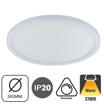 SlimHalo LED Plafonniere 15w , 1300 Lumen, 2700K Warm Wit, Dimbaar, IP20, Wit, 2 Jaar Garantie