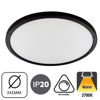 SlimHalo LED Plafonniere 15w , 1300 Lumen, 2700K Warm Wit, Dimbaar, IP20, Zwart, 2 Jaar Garantie
