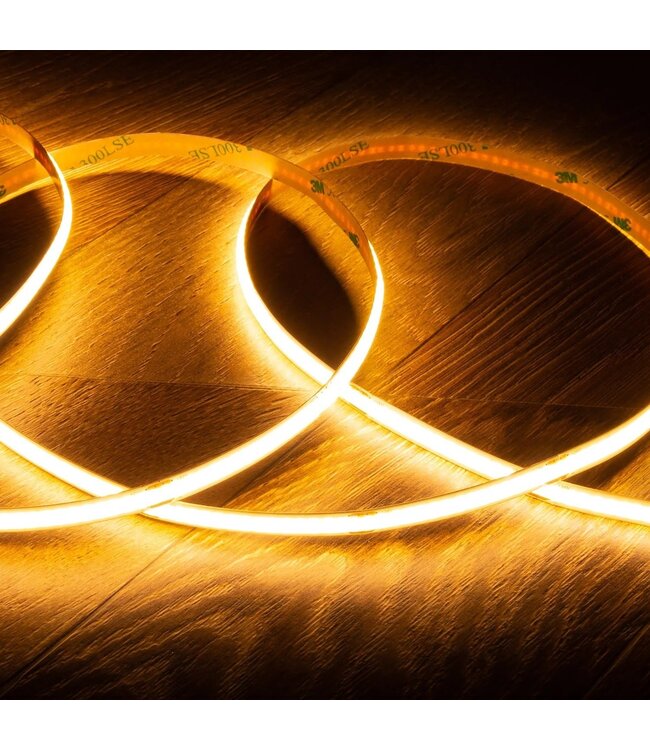 Led Strip ROL 5 Meter COB, 10w/m, 320 led/m, 880Lm/m, 2200K Flame, CRI90, 12v, IP33, 8mm, 2 Jaar garantie