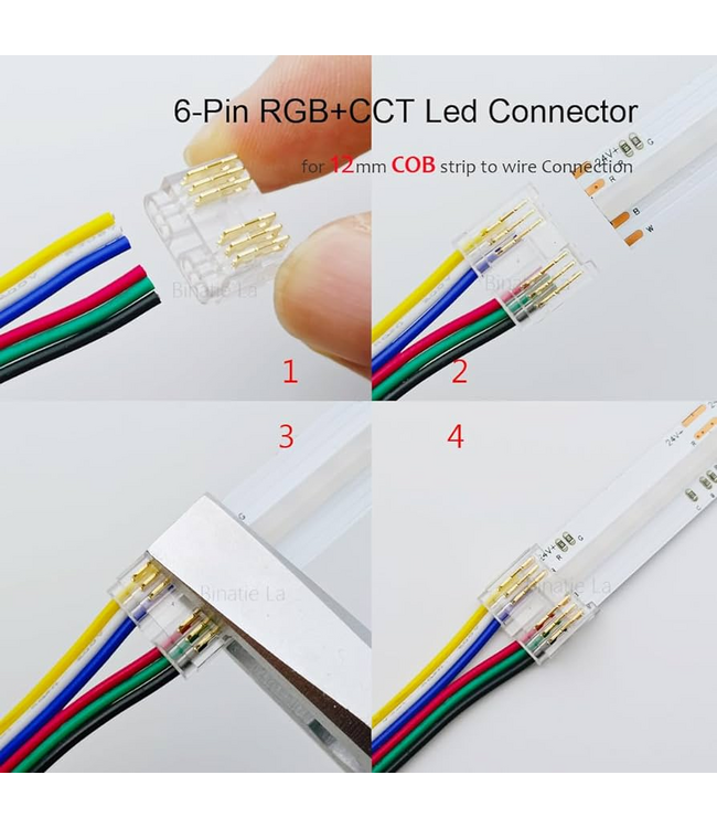 Led Strip Connector RGBCCT Led Strips 12MM (Zonder solderen) | Geschikt voor IP20 COB LED Strips