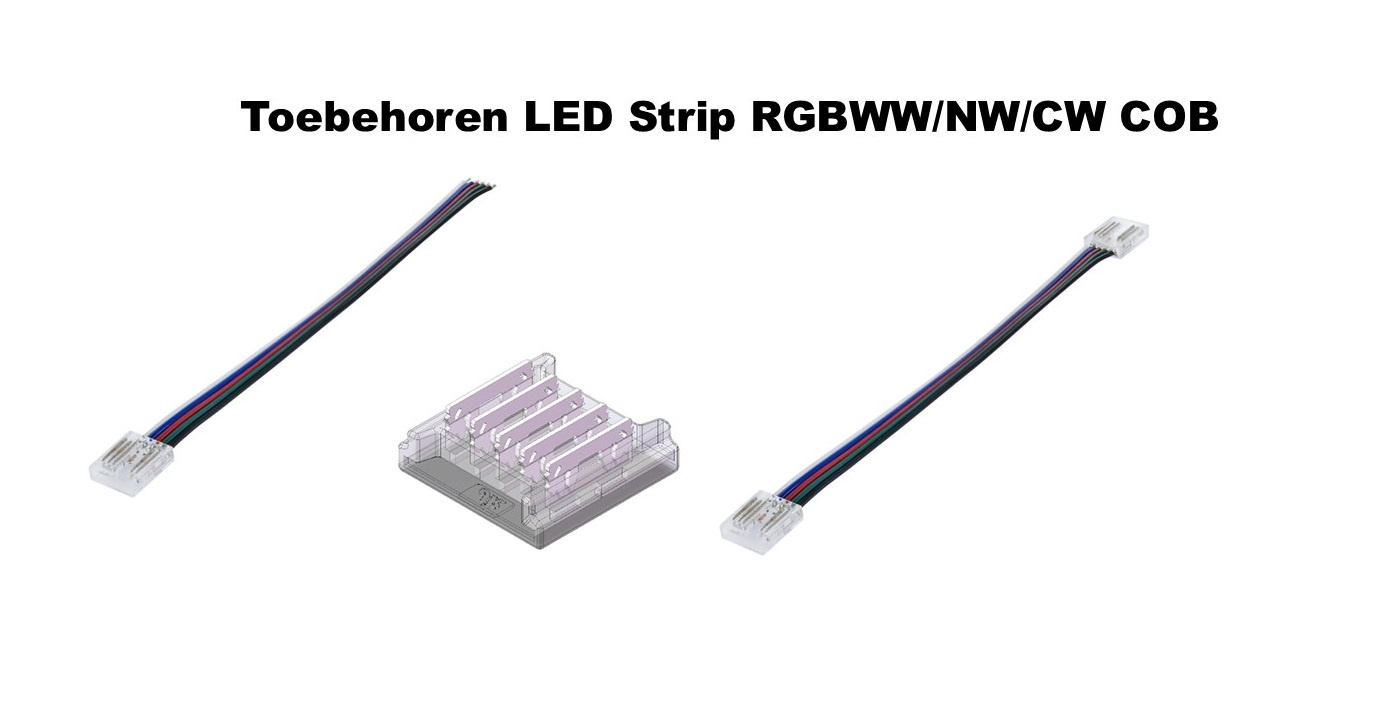 Led Strip Connector RGB+WW/NW/CW Led Strips 12MM (Zonder solderen) | Geschikt voor IP20 COB LED Strips, foto 2 van 6