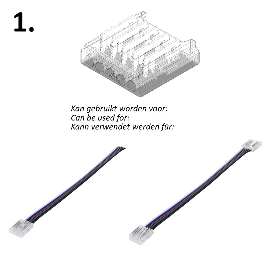 Led Strip Connector RGB+WW/NW/CW Led Strips 12MM (Zonder solderen) | Geschikt voor IP20 COB LED Strips
