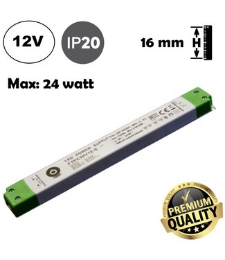 POS LongSlim Premium Led Strip voeding 12V/30W/2,5A, Max: 24w, Afm:251x30x16 mm, 3 Jaar Garantie