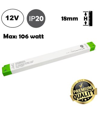 POS LongSlim Premium Led Strip voeding 12V/132W/11A, Max: 106w, Afm:321x30x18 mm, 3 Jaar Garantie