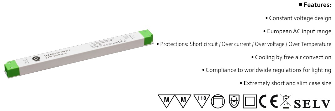 POS LongSlim Premium Led Strip voeding 12V/200W/11A, Max: 160w, Afm:356x32x22 mm, 3 Jaar Garantie, foto 3 van 4