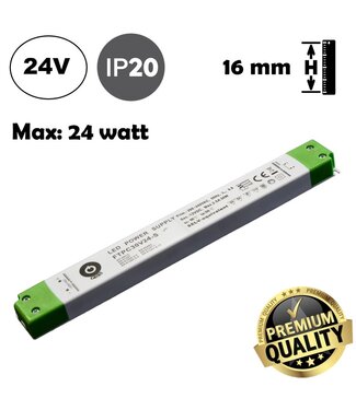 POS LongSlim Premium Led Strip voeding 24V/30W/1,25A, Max: 24w, Afm:251x30x16 mm, 3 Jaar Garantie