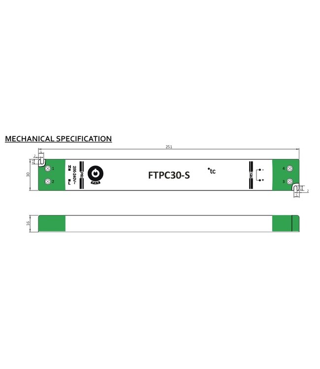 POS LongSlim Premium Led Strip voeding 24V/30W/1,25A, Max: 24w, Afm:251x30x16 mm, 3 Jaar Garantie