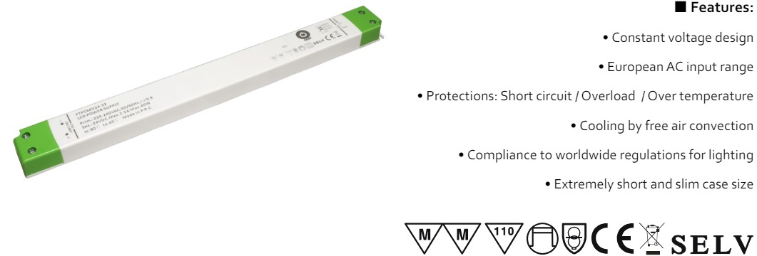 POS LongSlim Premium Led Strip voeding 24V/60W/2,5A, Max: 48w, Afm:305x30x17 mm, 3 Jaar Garantie, foto 3 van 4