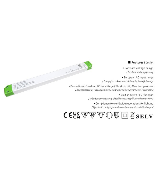 POS LongSlim Premium Led Strip voeding 24V/100W/4,17A, Max: 80w, Afm:321x30x18 mm, 3 Jaar Garantie