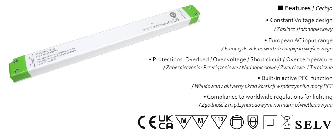 POS LongSlim Premium Led Strip voeding 24V/100W/4,17A, Max: 80w, Afm:321x30x18 mm, 3 Jaar Garantie, foto 2 van 3