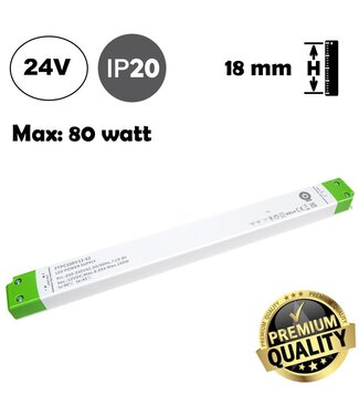 POS LongSlim Premium Led Strip voeding 24V/100W/4,17A, Max: 80w, Afm:321x30x18 mm, 3 Jaar Garantie