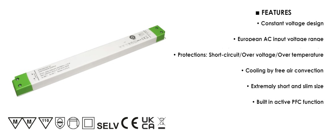 POS LongSlim Premium Led Strip voeding 24V/200W/8,33A, Max: 160w, Afm:356x32x22 mm, 3 Jaar Garantie, foto 3 van 4