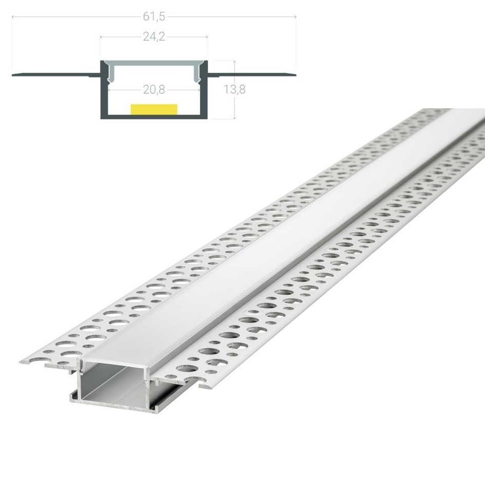 Stuc Aluminium Led Strip Profiel PLA tot 20mm LED Strips | ALU | 24x14mm | Per 2 Meter, foto 3 van 6