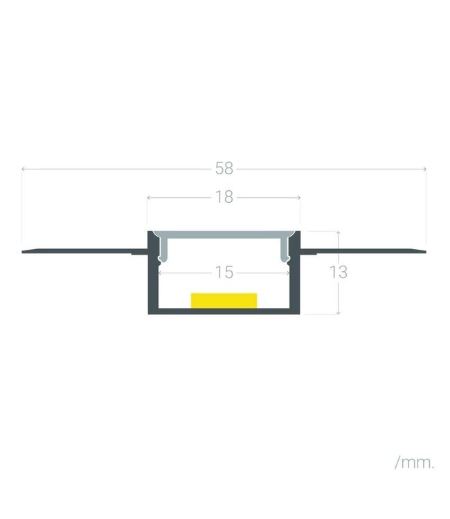 Stuc Aluminium Led Strip Profiel DUR tot 15mm LED Strips | ALU | 18x13mm | Per 2 Meter
