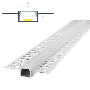 Stuc Aluminium Led Strip Profiel tot 15mm LED Strips | ALU | 18x13mm | Doorlopende Diffuser | Per 2 Meter