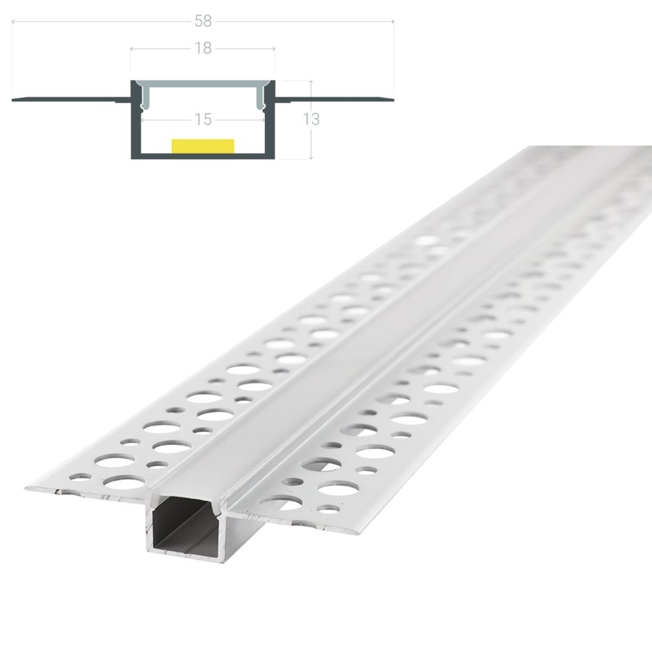 Stuc Aluminium Led Strip Profiel DUR tot 15mm LED Strips | ALU | 18x13mm | Per 2 Meter, foto 3 van 6