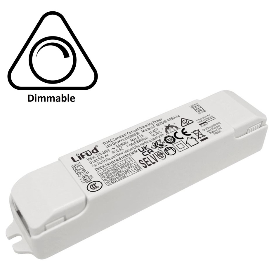 Lifud TRIAC LED Driver - Max 8 watt - DIP switch: 100-250Ma - 25-40vDC - 3 Jaar garantie