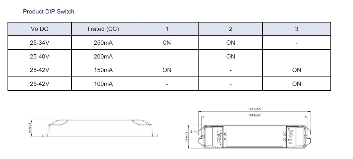Lifud TRIAC LED Driver - Max 8 watt - DIP switch: 100-250Ma - 25-40vDC - 3 Jaar garantie, foto 3 van 3