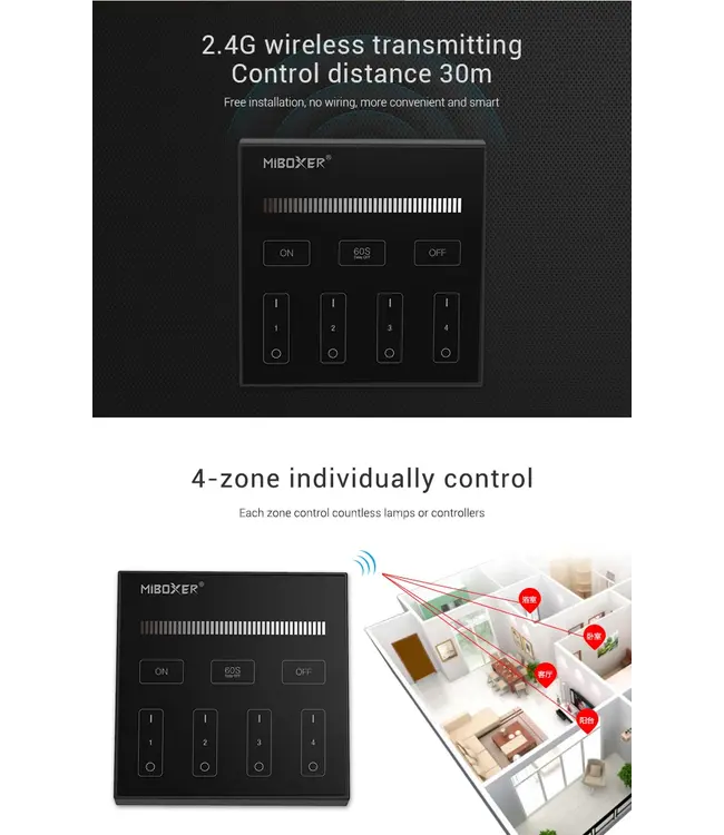 MiBoxer Wandbediening ZWART Single Color (Batterij Versie)