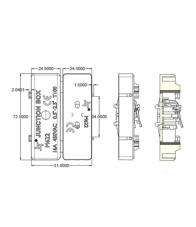Mini Kabeldoos / Mini Lasdoos IP20 - Incl. 2 Aderige Connector 16A - Met Trekontlasting