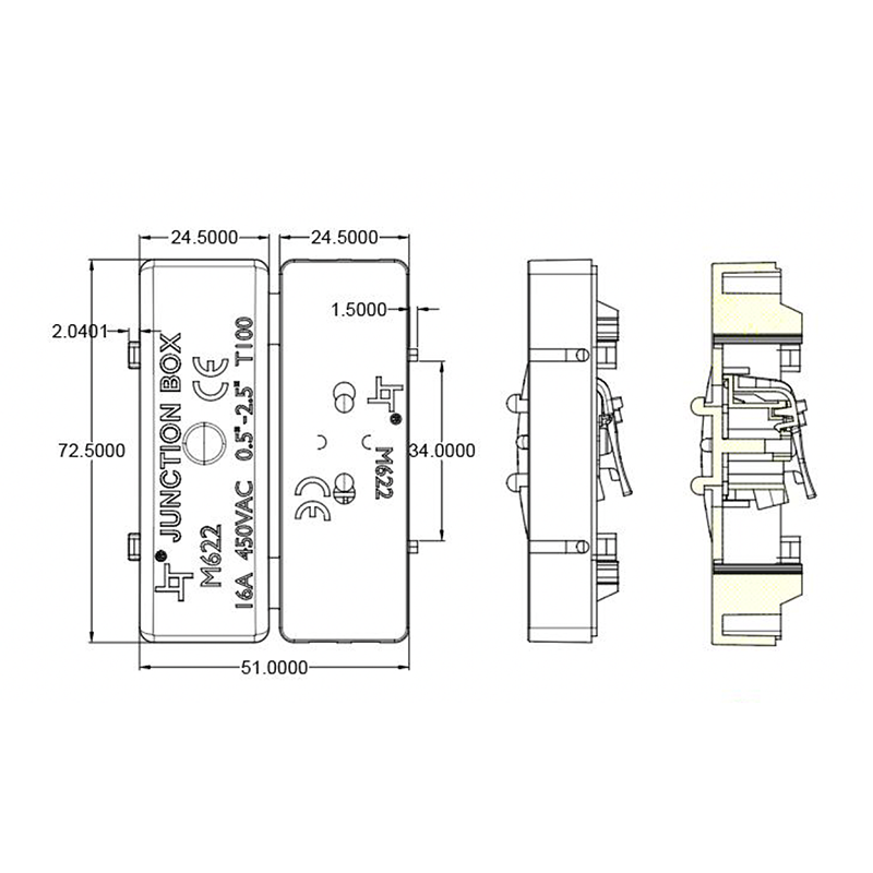 Mini Kabeldoos / Mini Lasdoos IP20 - Incl. 2 Aderige Connector 16A - Met Trekontlasting, foto 4 van 4
