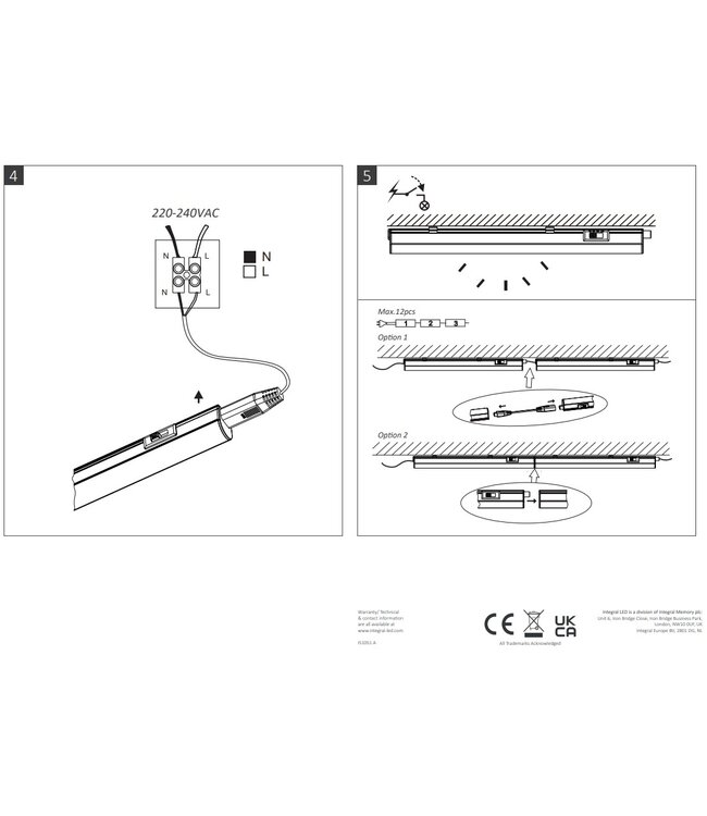 LED Batten Cabinet 29cm, 4w, 480 Lumen, Colour Switch 3000K/4000K/6500K, Koppelbaar, 2 Jaar Garantie