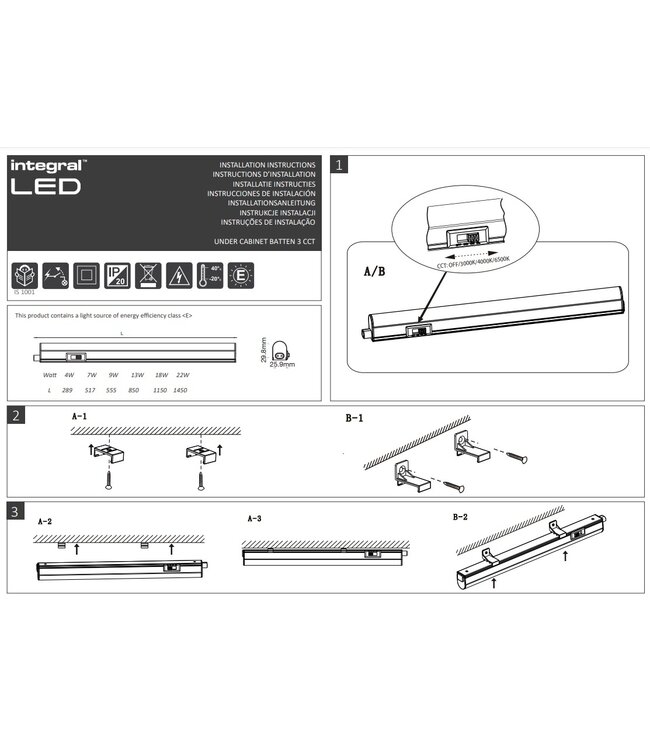 LED Batten Cabinet 55cm, 9w, 1080 Lumen, Colour Switch 3000K/4000K/6500K, Koppelbaar, 2 Jaar Garantie