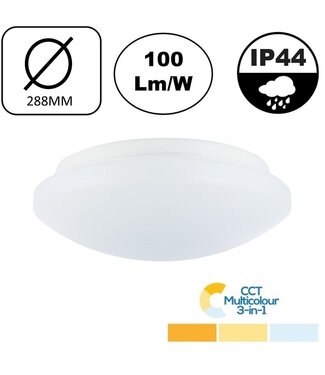 VALUE+ Led Plafonnière 12w, 1200 Lumen, Color Switch (3000/4000/5000K), IP44, Ø288mm, 2 jaar garantie
