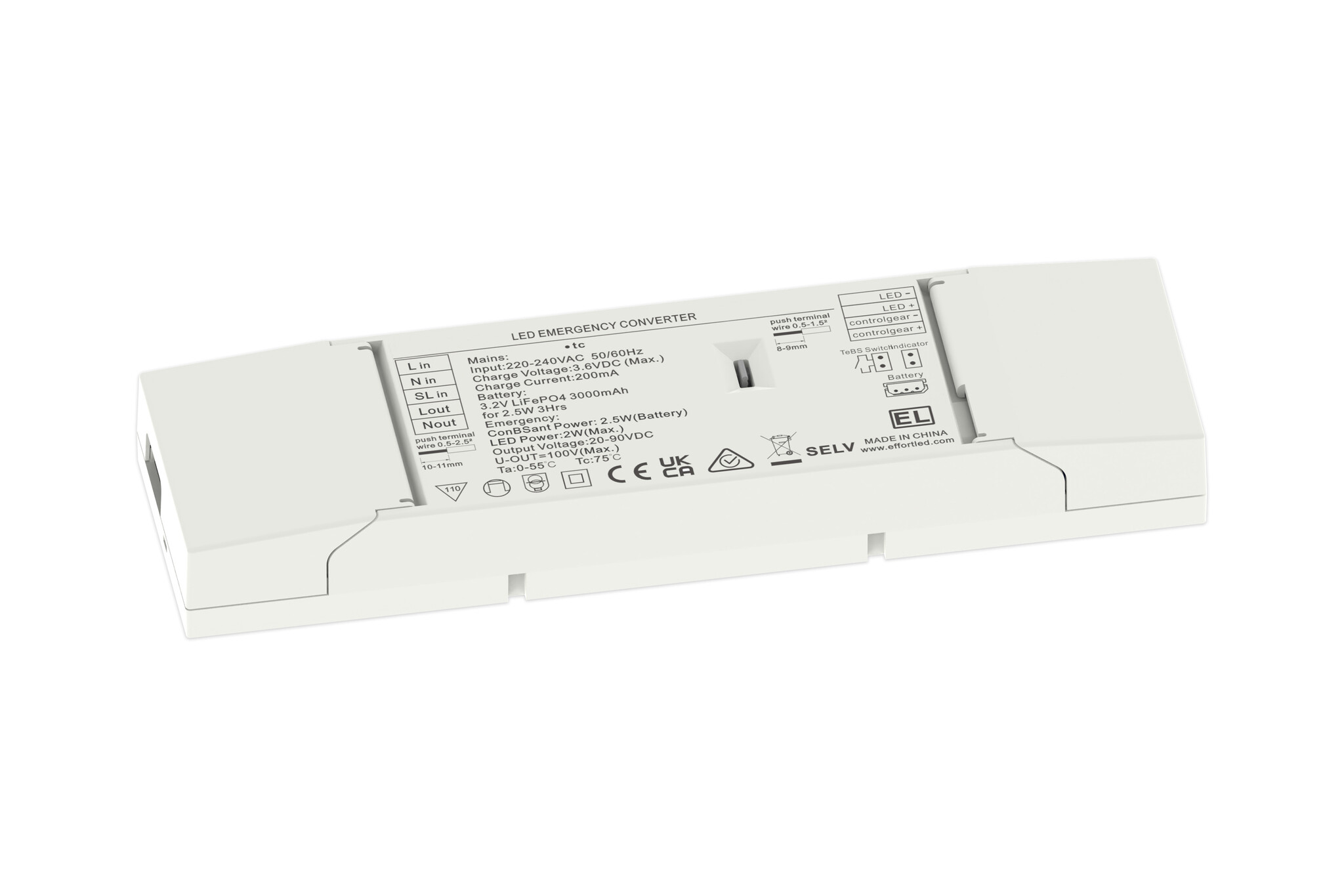 Universele Noodstroomaccu 2.5w, Output: 20-90VDC 3 branduren t.b.v. LED downlighters en LED Panelen, 2 Jaar Garantie, foto 3 van 3