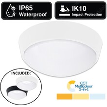 LED Plafonniere / Portiek Rond 10w, 1100 Lumen, CCT Instelbaar, Ø215mm, IK10, IP65, Incl. Wit en Zwart Bezel, 2 Jaar Garantie