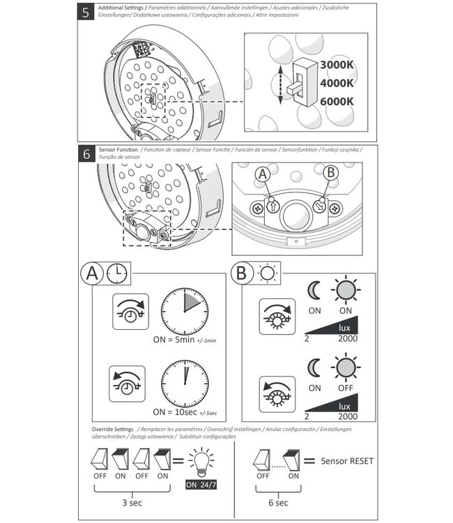 LED Plafonniere / Portiek Rond 10w met PIR Bewegingssensor, 1100 Lumen, CCT Instelbaar, 213x120mm, IK10, IP65, Incl. Wit en Zwart Bezel, 2 Jaar Garantie