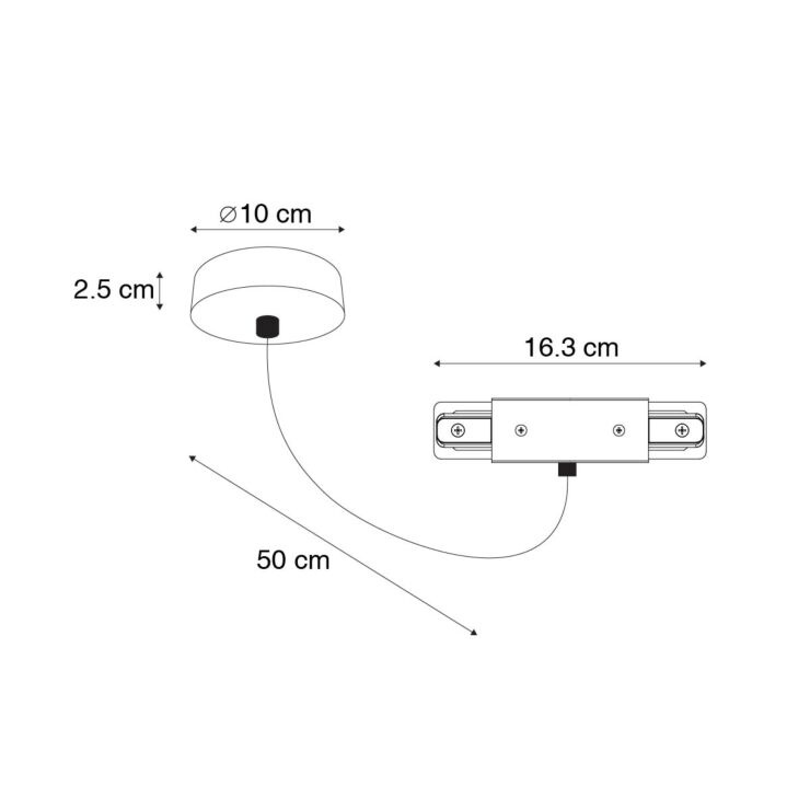 1 Fase Rail 2 wire Middenaansluiting - Incl. Afdekplaat Rond Zwart, foto 4 van 6