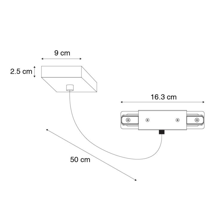 1 Fase Rail 2 wire Middenaansluiting - Incl. Afdekplaat Vierkant Zwart, foto 4 van 6