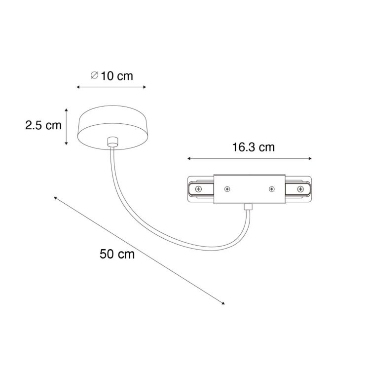 1 Fase Rail 2 wire Middenaansluiting - Incl. Afdekplaat Rond Wit, foto 5 van 6