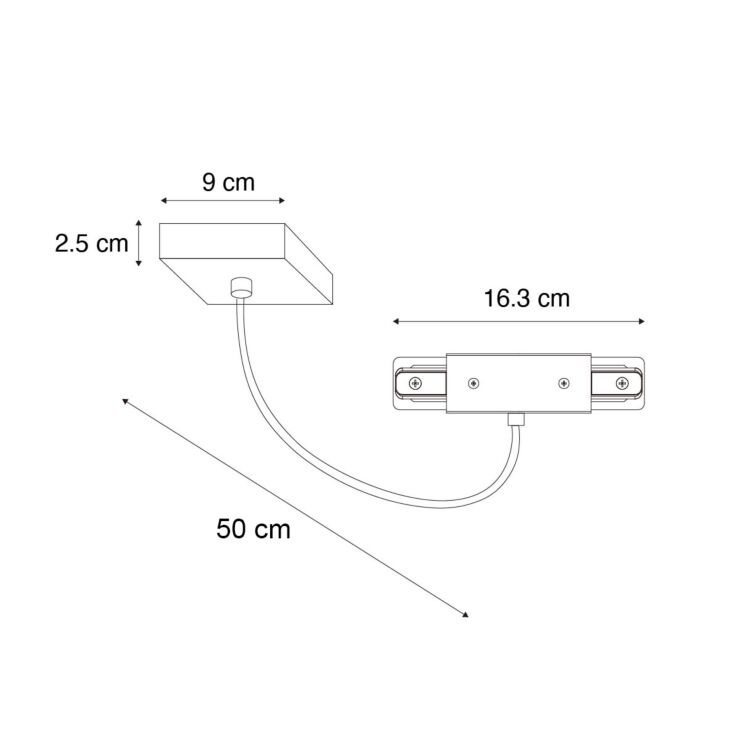 1 Fase Rail 2 wire Middenaansluiting - Incl. Afdekplaat Vierkant Wit, foto 5 van 6