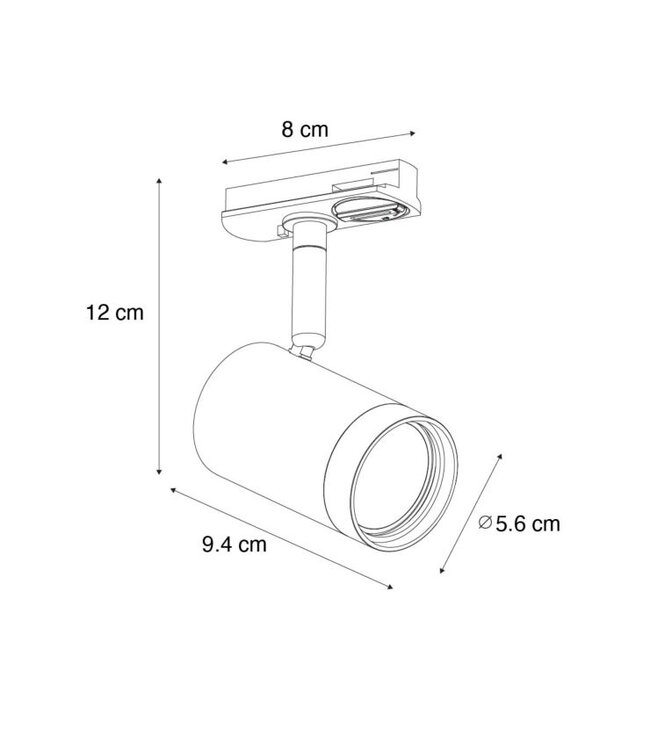 1 Fase Rail armatuur Jen met GU10 Fitting , GunMetal Behuizing