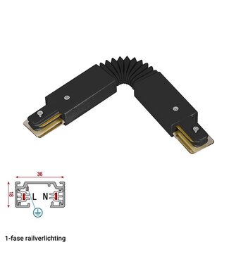 1 Fase Rail 2 Wire FLEX-Koppelstuk - Zwart