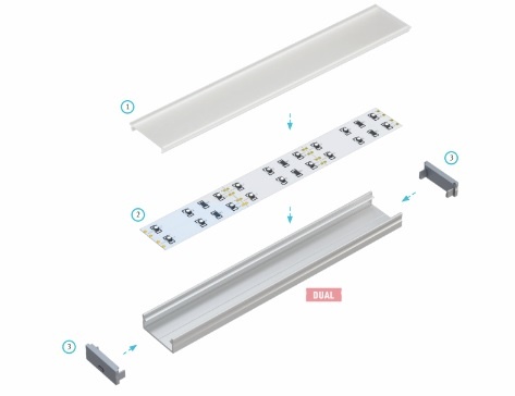 Aluminium Led Strip Profiel DUAL | ALU | Tot 20mm Led Strip | 27,4x10,5mm | Tot 2 Meter leverbaar, foto 3 van 6