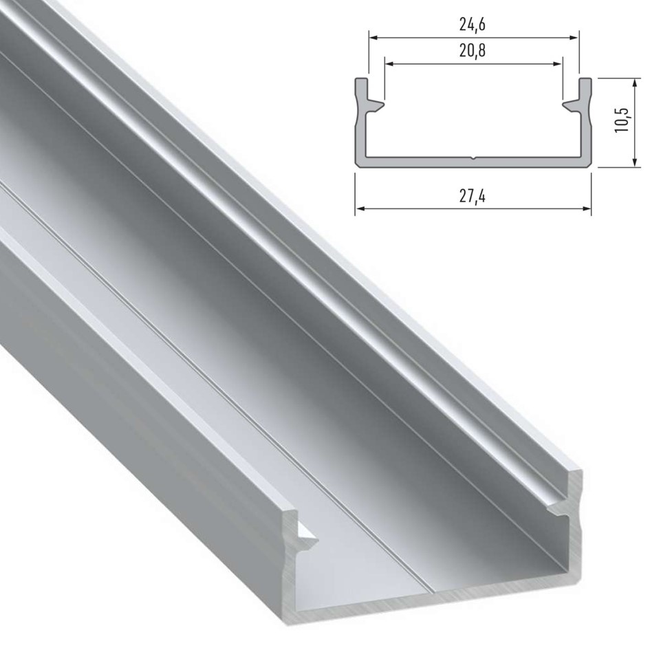 Aluminium Led Strip Profiel DUAL | ALU | Tot 20mm Led Strip | 27,4x10,5mm | Tot 2 Meter leverbaar