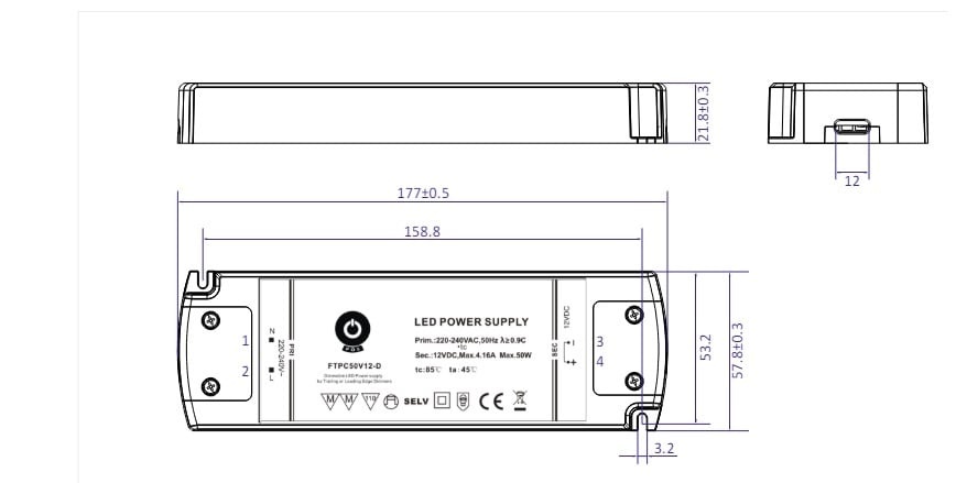 POS TRIAC Dimming Led Strip voeding 24V/50W/2,08A, Max: 40w, Dimbaar, Afm:177x58x22mm, 3 Jaar Garantie, foto 3 van 3