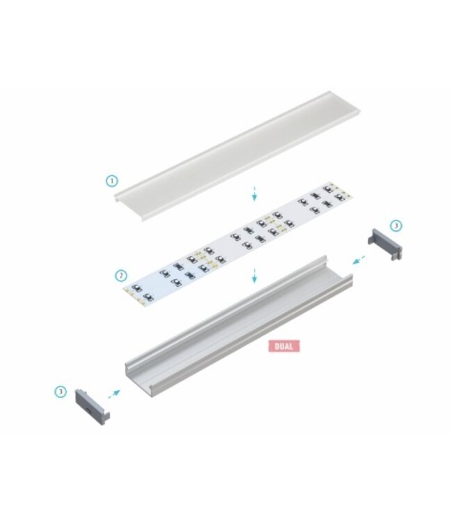 Aluminium Led Strip Profiel  DUAL | ZWART | Tot 20mm Led Strip |  27,4x10,5mm | Tot 2 Meter leverbaar