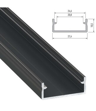 Aluminium Led Strip Profiel  DUAL | ZWART | Tot 20mm Led Strip |  27,4x10,5mm | Tot 2 Meter leverbaar