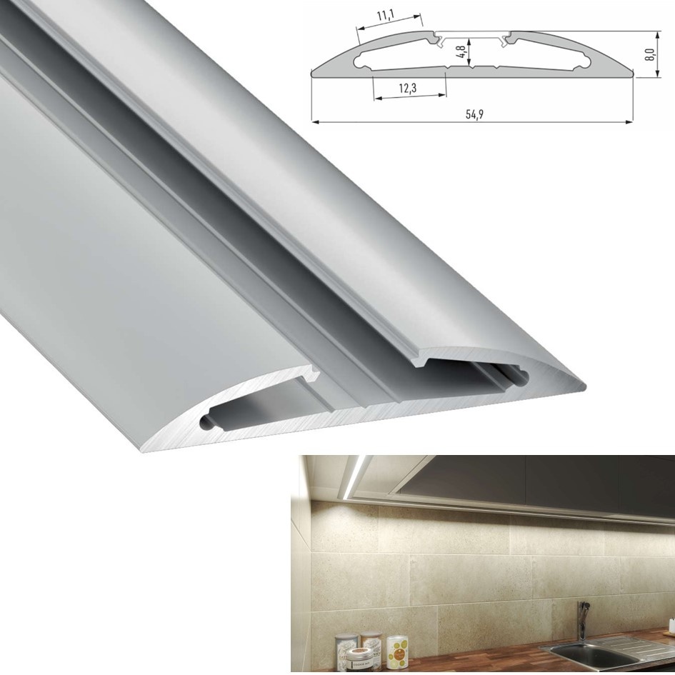 Aluminium Led Strip Profiel RETO | ALU | 54,9x8mm | Tot 2 Meter leverbaar - Voor onderbouw keuken of kast