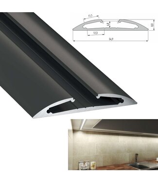 Aluminium Led Strip Profiel  RETO | Zwart |  54,9x8mm | Tot 2 Meter leverbaar - Voor onderbouw keuken of kast
