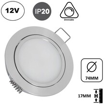Meubel/Kast Inbouw LED Spot 3w, 250 Lumen, 12Vdc, Dimbaar, Gatmaat 67mm, Hoogte 17mm, 2 Jaar Garantie
